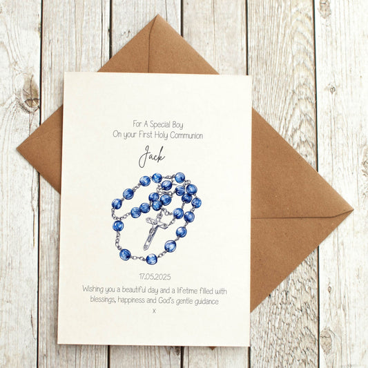 Personalised Holy Communion Card for Boy with Verse