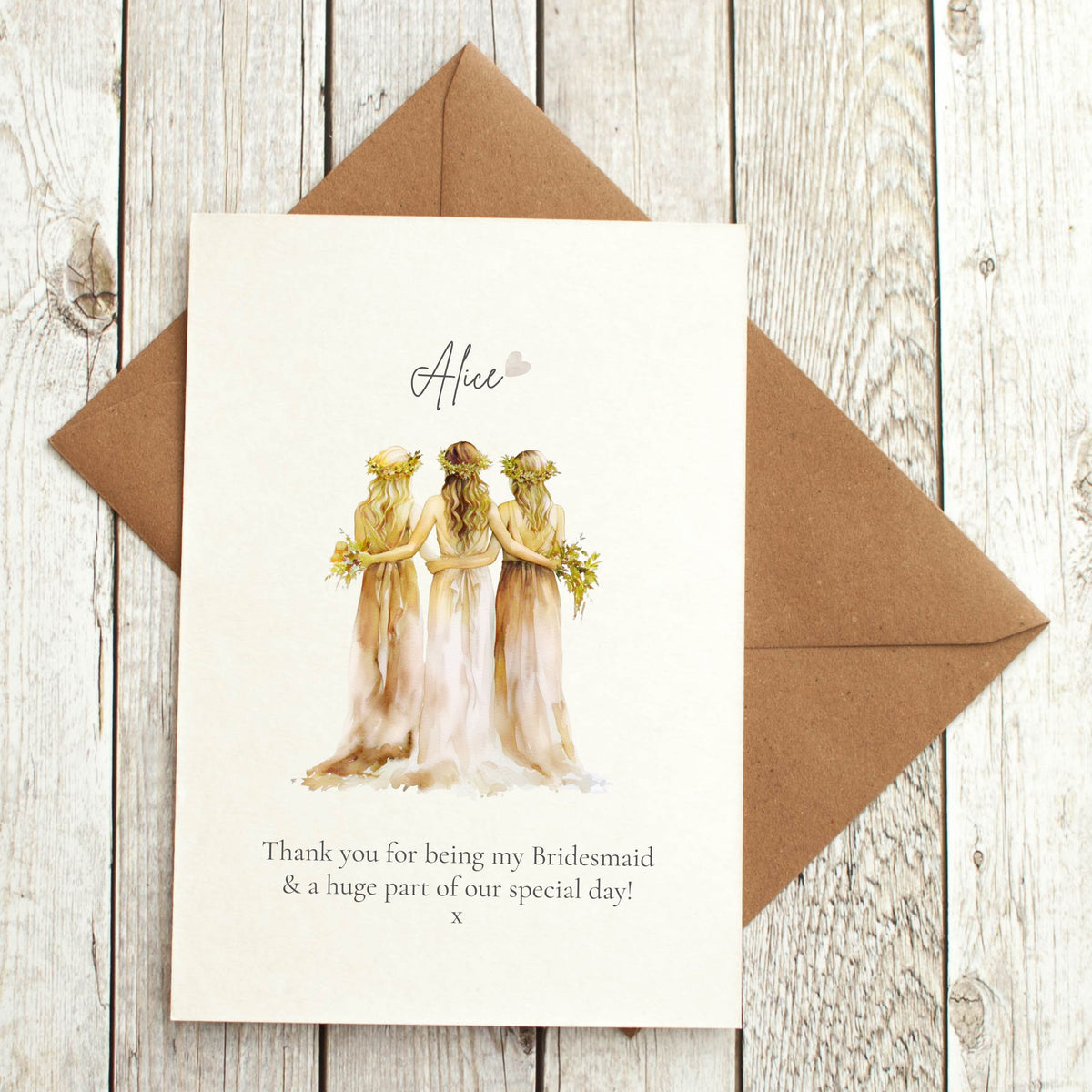 Personalised Bridesmaid Thank you card