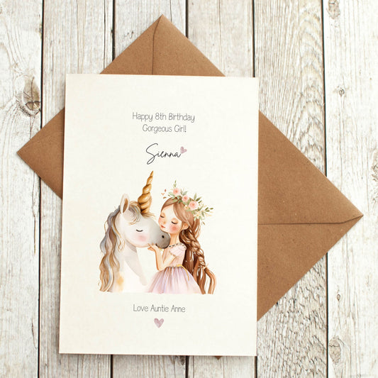 Princess and Unicorn Birthday Card - Personalised