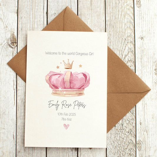 New Baby Girl Princess Card - Personalised
